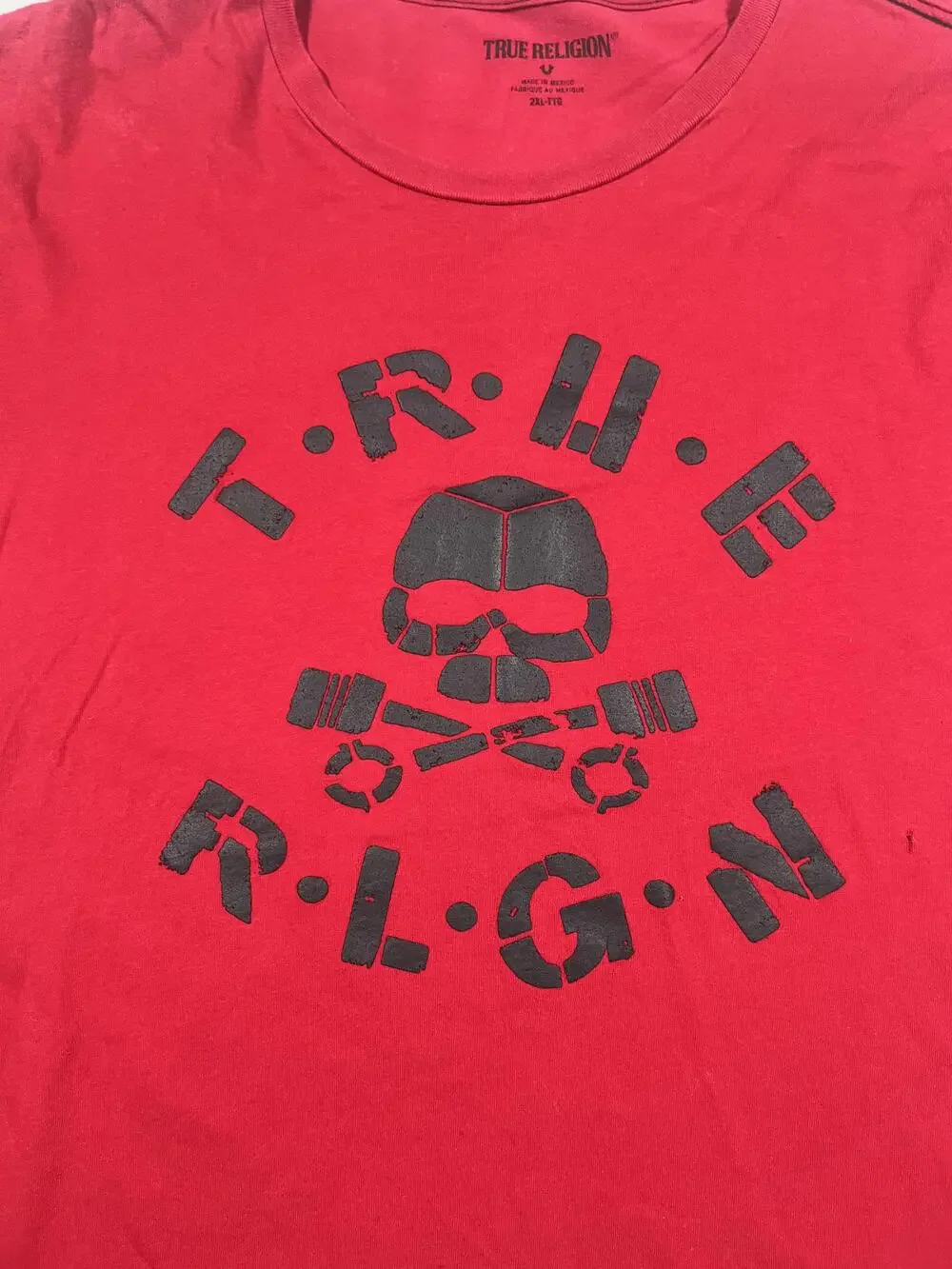 True Religion Shirt Mens 2XL Red Skull Crossbones Graphic Tee Streetwear Read